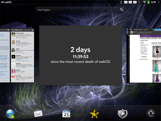 deadOS? running in the webOS task switcher interface